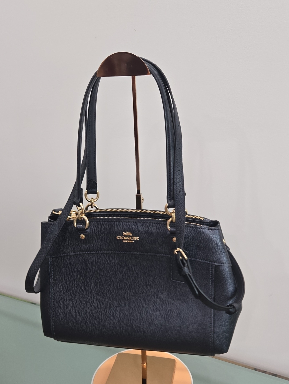 Coach Dark Navy Saffiano Leather Shoulder Bag with Gold Hardware